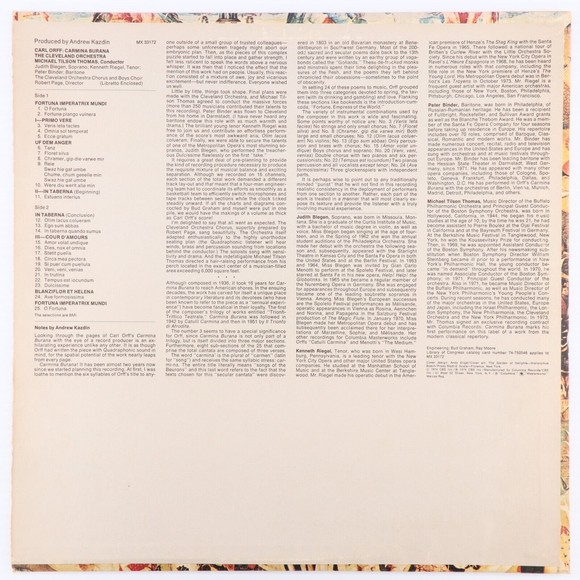 Carl Orff: Michael Tilson Thomas, Cleveland Orchestra Carmina Burana LP Record - Picture 2 of 12